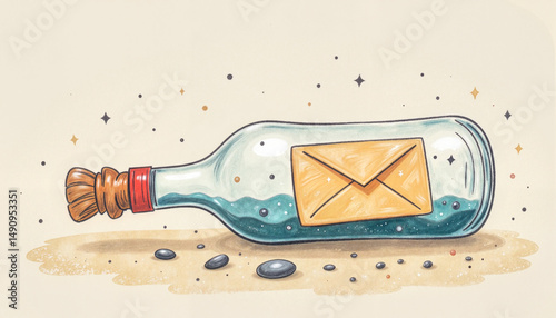 Message in a bottle on sandy background