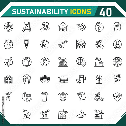 Sustainability icon collection, with editable stroke. Sustainability thin line icon set. Vector illustration.