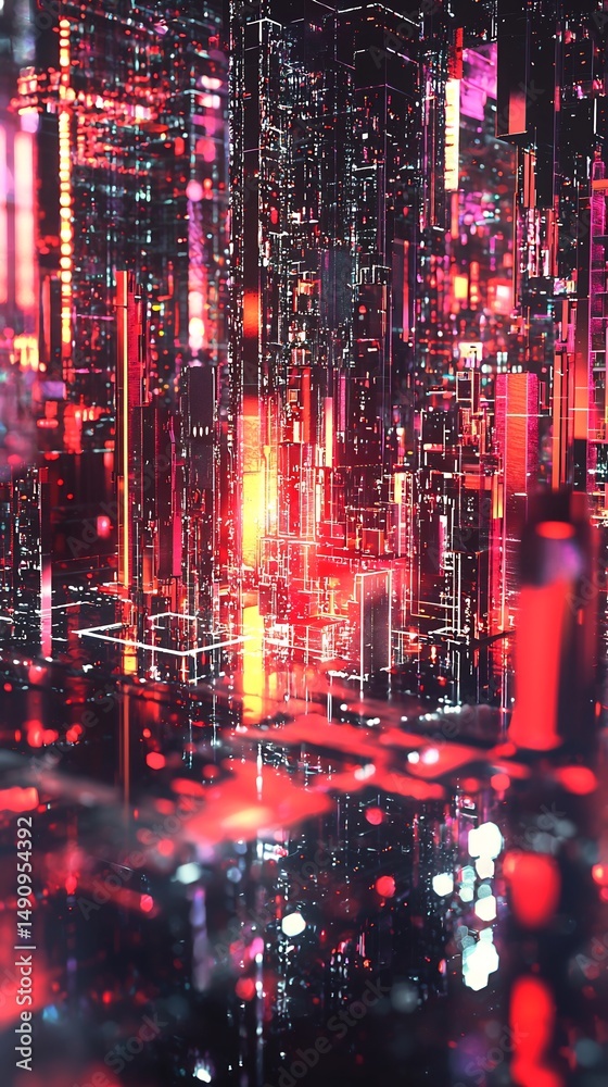 Obraz premium Glow Spectrum of an Imaginary Futuristic Urban Metropolis After Dark