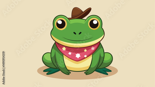 Cartoon frog wearing cowboy hat and bandana illustration for childrens projects