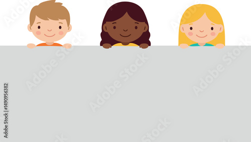 Diverse children holding blank sign for communication or message vector illustration 