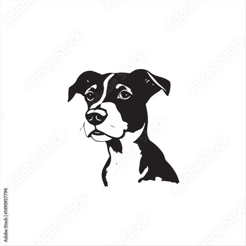 Elegant and timeless International Dog Day illustration.  A bold acrylic painting features a classic black and white vector style silhouette on a white background. Vibrant colors and textured