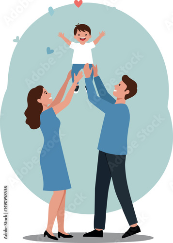 Happy family playing with child in joyful moment vector illustration 