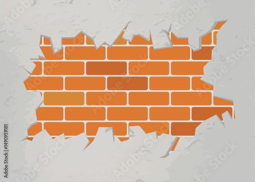 Illustration of Broken Peeling White Wall with Exposed Orange Blocks.