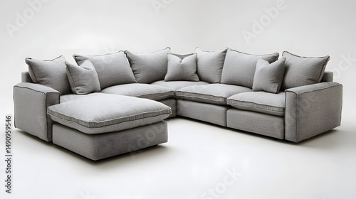 Modern sectional sofa with chaise lounge in light gray.