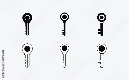 Bold  Key Icons Silhouette, Solid and Outline Styles