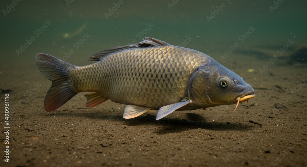 Fototapeta premium Magnificent carp gracefully swims in its natural habitat underwater