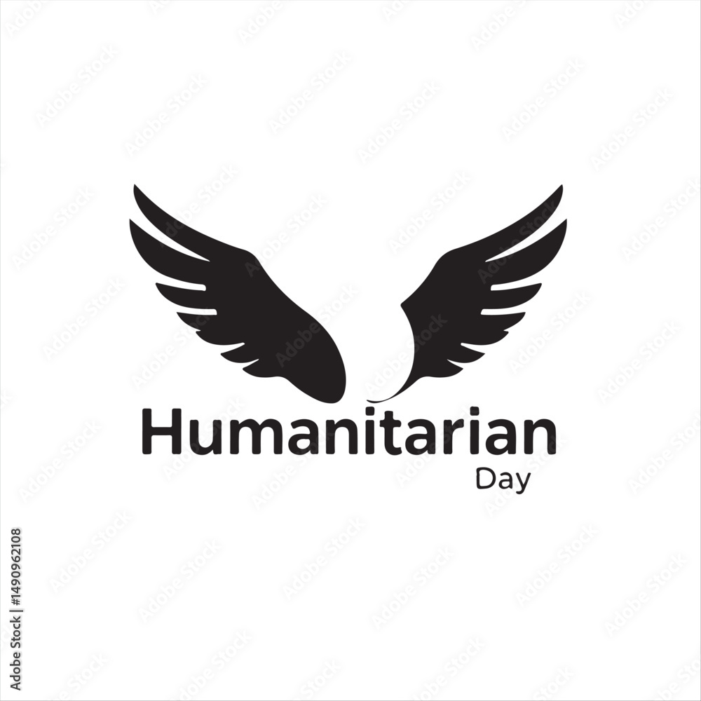 Fototapeta premium A visually clear and elegant black and white vector logo for Humanitarian Day. The design features a balanced symmetrical silhouette illustration with geometric shapes and clean lines on a white back