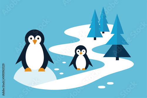 penguins on the snow