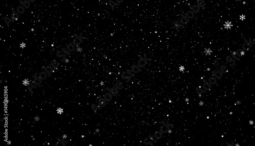 Falling Snowflakes Black Background.