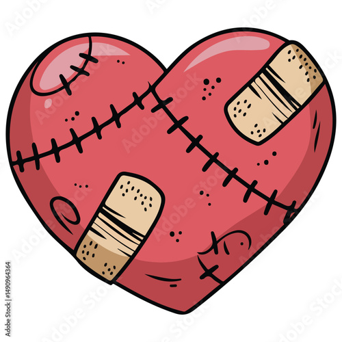 Injured heart with bandage isolated vector illustration