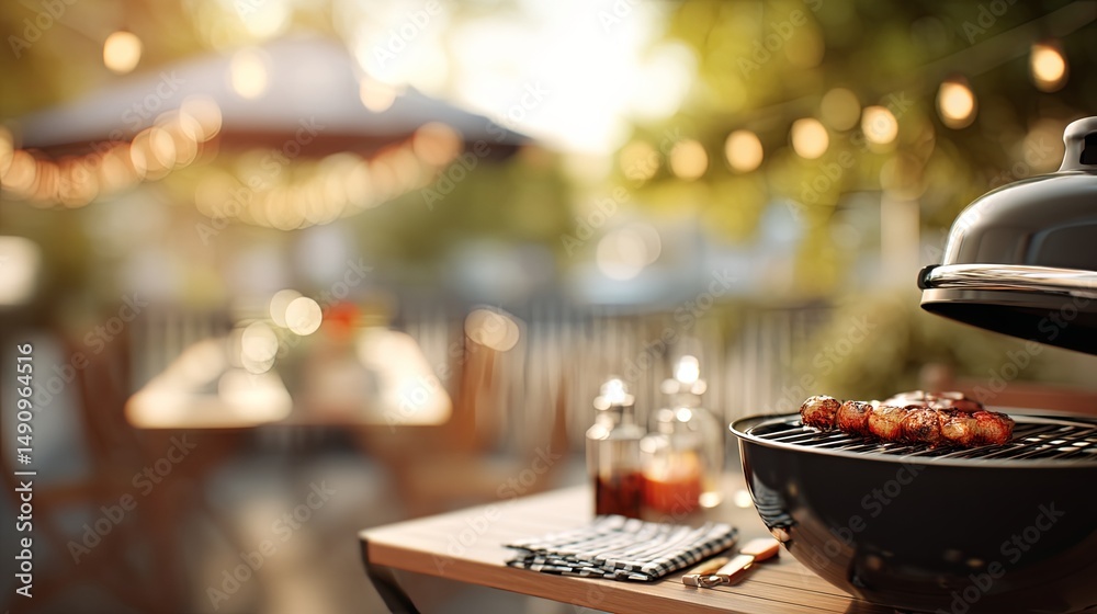 Fototapeta premium Backyard Barbecue Grill with Blurred Background