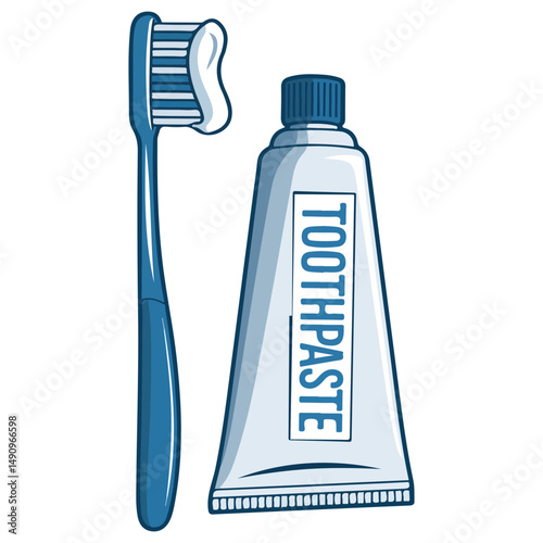 Toothbrush and paste isolated vector illustration