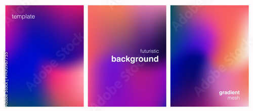 Vector illustration features a modern blurry gradient mesh style, with soft transitions of pink, blue, and orange hues. Popular abstract and minimalist trend for backgrounds and design.