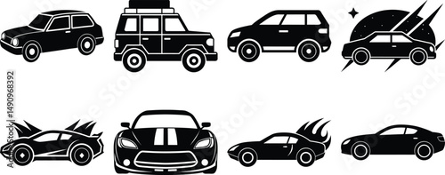 set of black silhouettes of cars