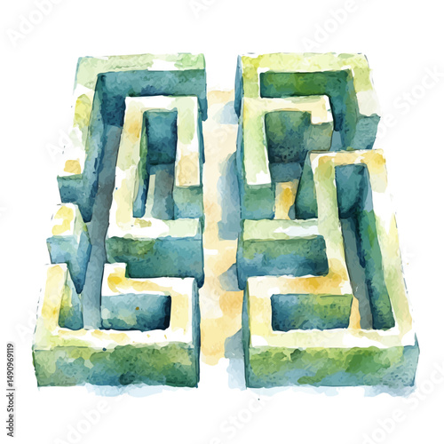 Maze With No Exit, watercolor drawing vector, high quality, isolated on a white background.