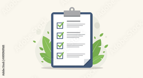 Checklist. Vector flat illustration isolated on white background in floral frame.