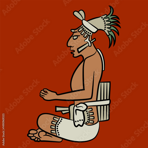 Seated Mayan man. Ethnic Native American pre Columbian design. 