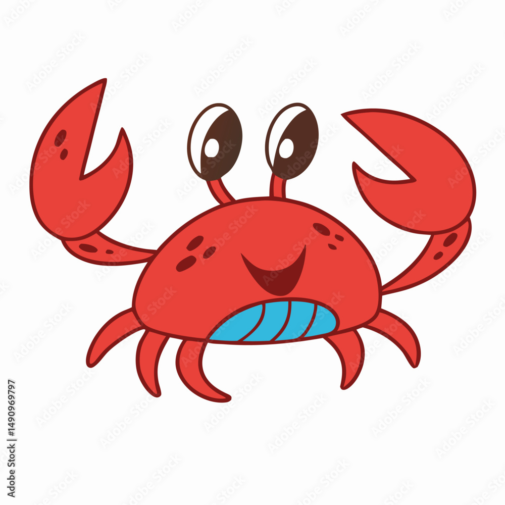 Fototapeta premium Cute Cartoon Crab Illustration, Happy Red Crab Clipart