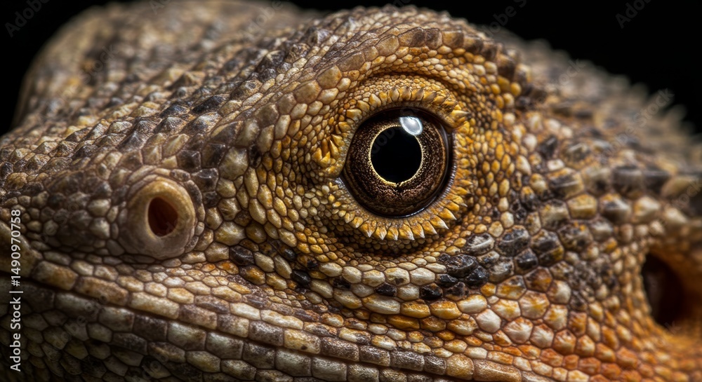 Fototapeta premium Intricate details of a bearded dragon's eye showcasing its textured scales and captivating gaze creating a wildlife close-up reptile portrait