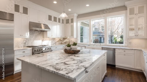 White marble kitchen island interior