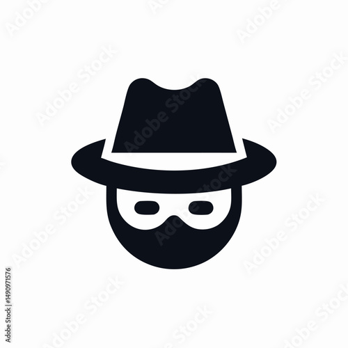 Mystery Man Icon: Black Fedora, Mask, Secret Agent