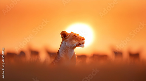 Lioness at Sunset in the African Savanna
