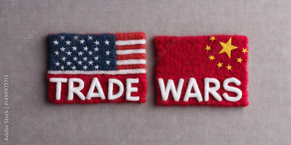 Fototapeta premium United States and Chinese Flags illustrating concept of Global Trade Wars