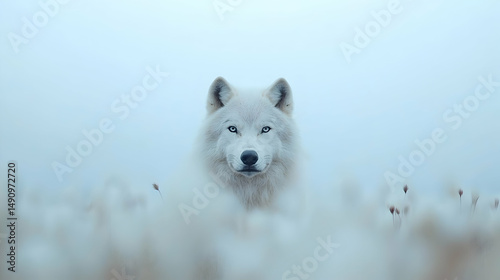 Arctic Wolf in Snowy Field