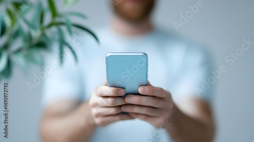 Man Using Smartphone Indoors Closeup