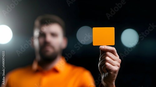 Referee Showing Yellow Card During Night Game