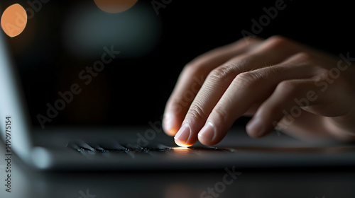 Closeup of Hands Typing on Laptop Keyboard at Night