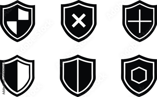 Shield icon, Protection shield logo symbol, security line icons, badge shield symbol vector illustration