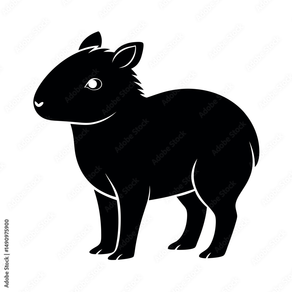 Cute Baby Capybara Vector Silhouette in Black