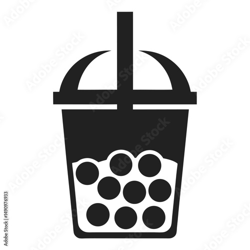 Bubble Tea Boba Cup with Tapioca Pearls Line Art