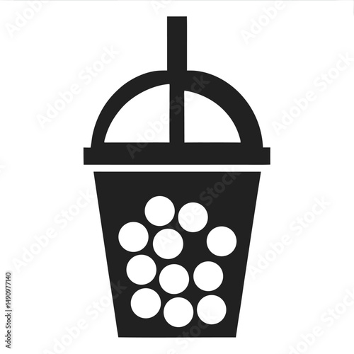 Bubble Tea Boba Cup Line Art with Tapioca Pearls