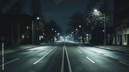 Eerie urban atmosphere: An empty street under the cloak of the dark night