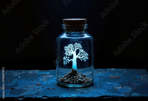 Glowing Tree in Glass Jar- Environmental Concept