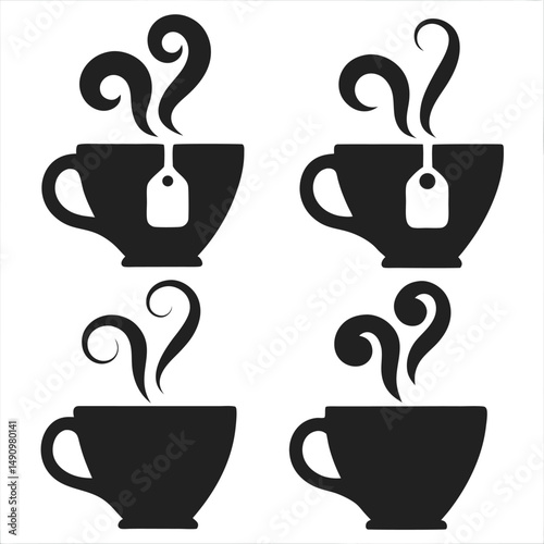 Tea Cups Elegant Vector Icon Set for Design
