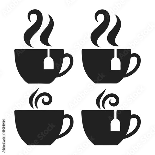 Vector Icon Set of Elegant Tea Cups for UI
