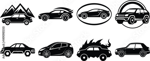 vector set of car icons white background