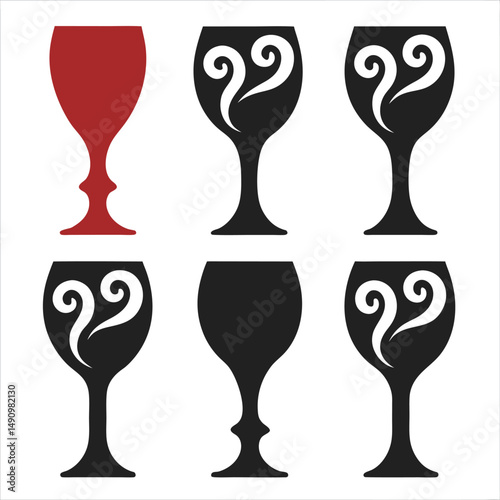 Elegant Wine Glasses Vector Icon Set for Events