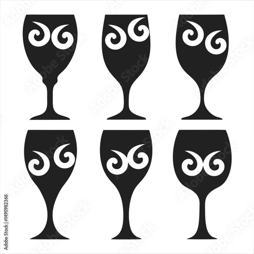 Vector Icon Set of Elegant Wine Glasses for UI