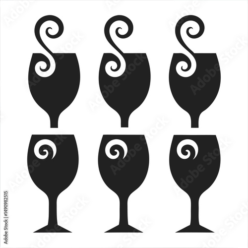 Elegant Wine Glasses Vector Icons for Party Apps