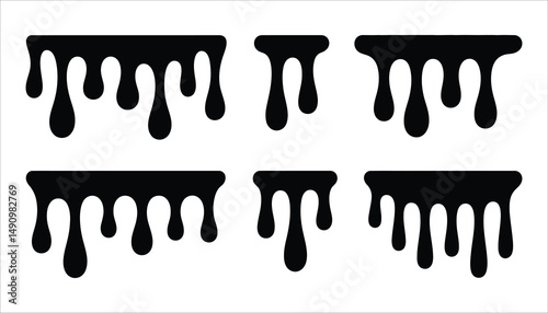 Black Dripping Paint Vector Isolated Drip Effect Design Set