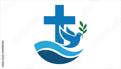 Christian Cross and Dove with Olive Branch Vector for Peace, Faith, and Spiritual Design Concepts