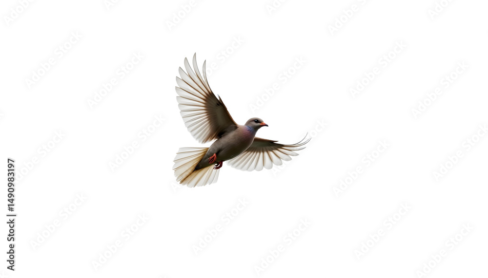 Fototapeta premium Sparrow or Dove in Mid Flight During Rain on White Background