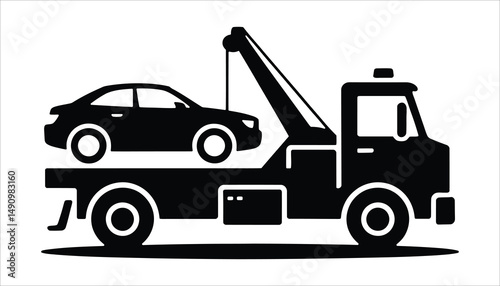 Tow Truck Carrying Car Vector Icon for Roadside Assistance, Towing Service, and Vehicle Recovery