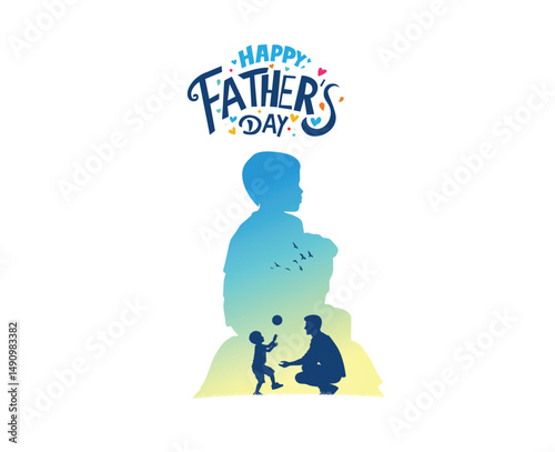 Happy Father's day concept vector background. Father and kid with text happy father's day.