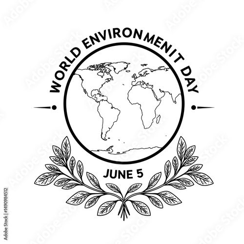 World environment day illustration with earth globe and foliage design for june fifth event celebration
